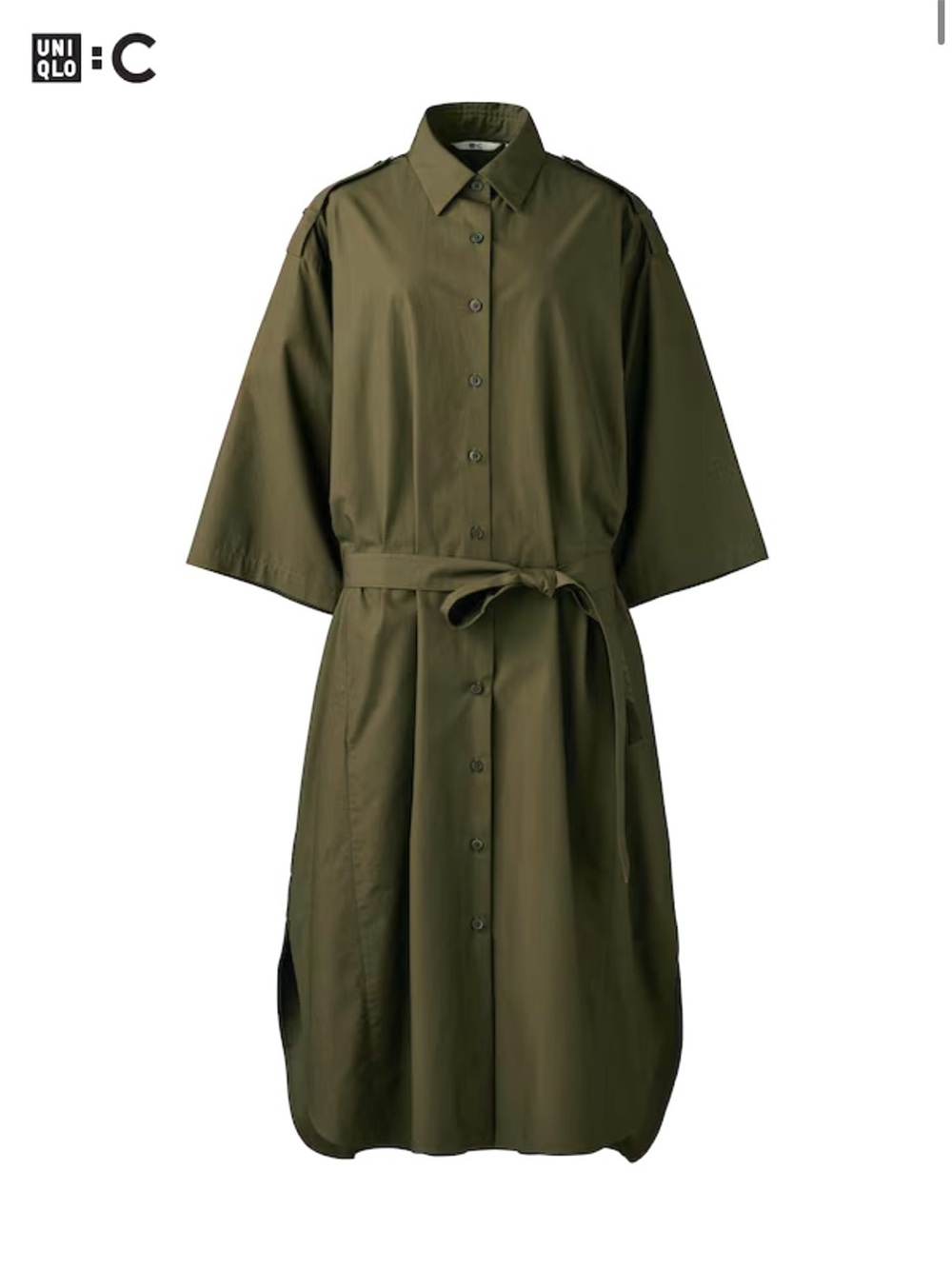 UNIQLO : C Cotton Oversized Shirt Half Sleeve
Midi Dress in Olive Green - L